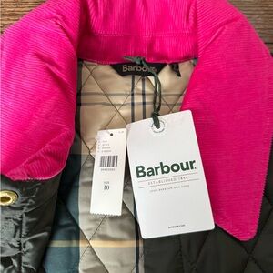 Barbour Quilted Jacket with Bright Pink Collar